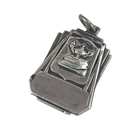 Art Deco Antique Lamp of Knowledge Sterling Silver Scholarly Stack Charm Pendant - Picture 10 of 10